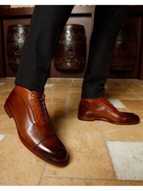 VINCI Men Brown Leather Cap Toe Oxford Ankle Boots Size 45 EU/12 US Dress Shoes